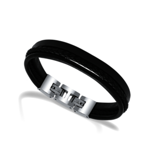 Bijoux ZRC Rochet Bracelet STANDFORD Acier poli et 3 cuirs plat, rond et tressé noirs - HB7601A