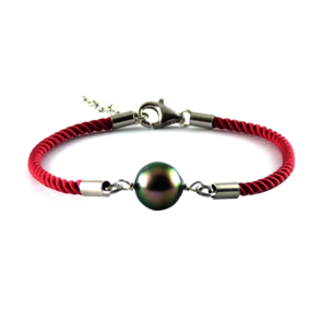 Collection les Merveilles du Pacifiques Bracelet perle ovale sur coton soyeux et argent - BRA06 ROSE FRAMBOISE